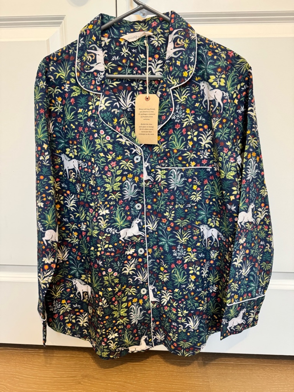 Printfresh Navy Floral & Unicorn Button-Front Pajama Top